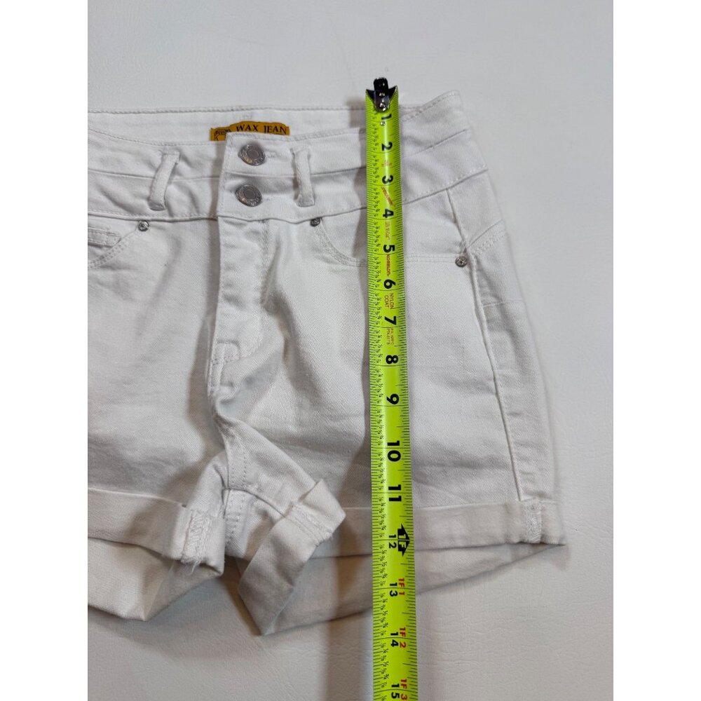 Wax Jean White Denim High-Waisted Cuffed Shorts S Cotton Blend (KK243) - Picture 7 of 8